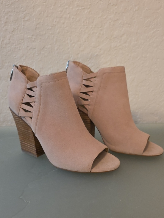 Vince Camuto Shoes - Vince Camuto Blush Suede Peep-Toe Block Heel Booties